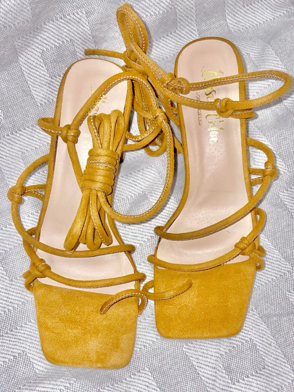 Must have Chase & Chloe Mustard Suede Strappy Sandals